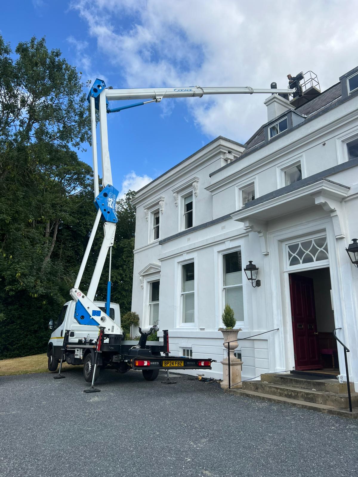 Chimney repair from cherry picker in Bidford-on-Avon